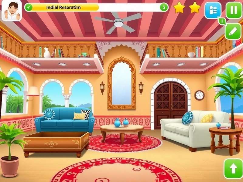 Home Makeover Magic game screenshot showing Indian-style home renovation